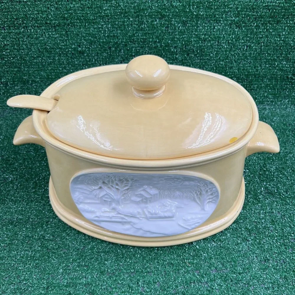Vintage Hershe Molds 1981 Yellow Soup Serving Dish With Handle Read Descrip Flaw